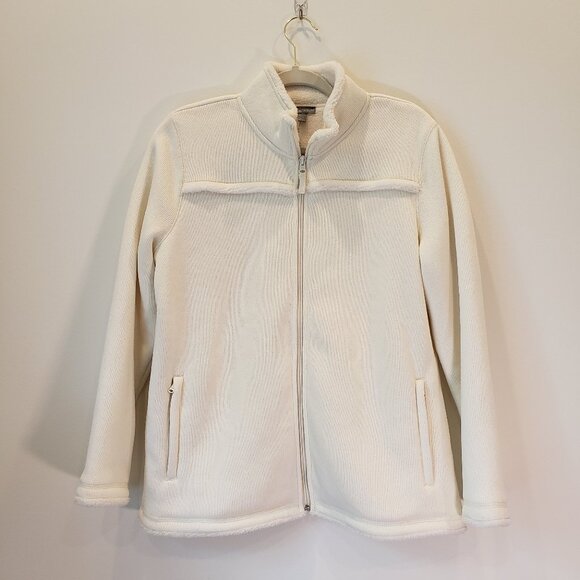 Talbots Ladies Full Zip Faux Fur Teddy Jacket Ivory Size Large Petite - Picture 1 of 9